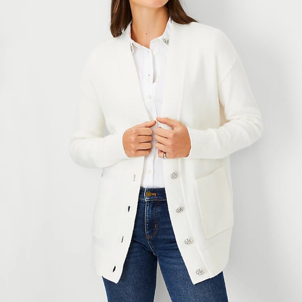 Ann Taylor Long Cardigan Jewel Buttons XXSP